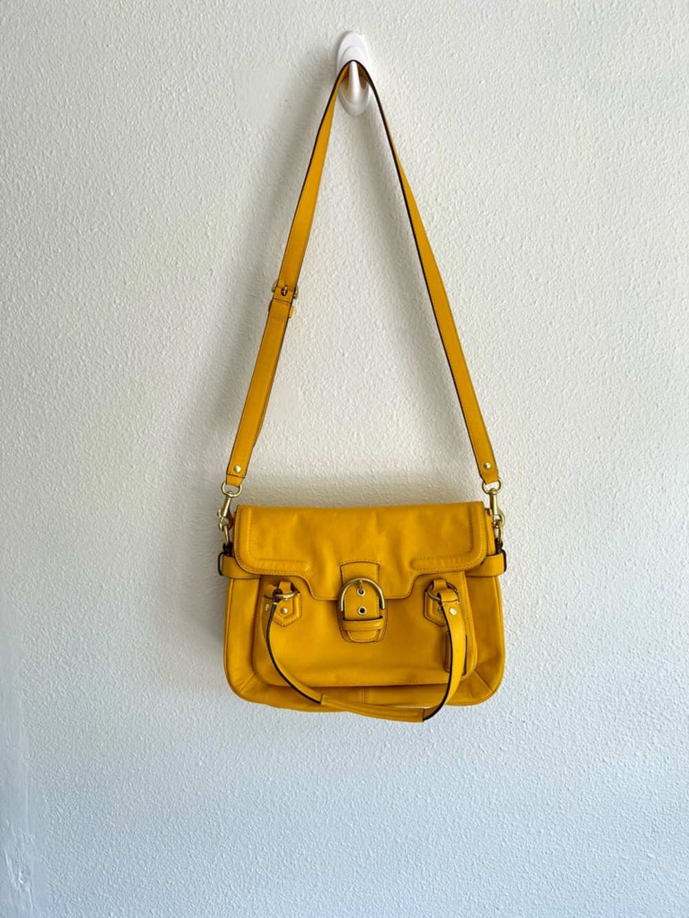 Coach Yellow Leather Crossbody Flap Bag